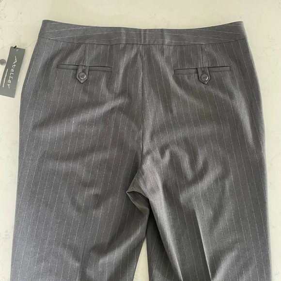 Atelier Straight Leg Poly Blend Washable Striped Pants Grey + White Sz 14 NWT - Picture 7 of 12